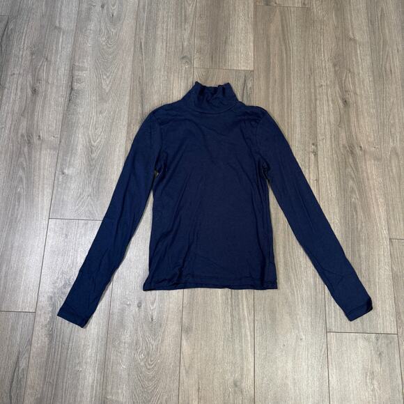 J.Crew Tissue Crepe Turtleneck Shirt SZ S Navy Blue Long Sleeve Pullover Cotton - Picture 4 of 8